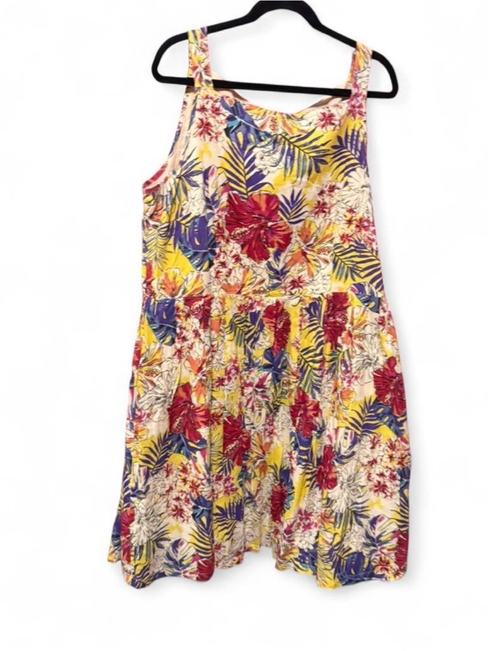 M&Co brand vibrant yellow tropical floral sundress 16 us